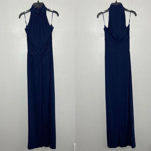 MICHAEL KORS COLLECTION Gown Womens 4 Navy Blue High Neck Sleeveless Dress Italy